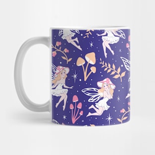 Mushroom Fairies on Blue Mug